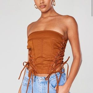 Pretty little thing brown lace up corset